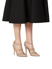 Rockstud Grainy Leather Ankle Strap Pumps 100 Mm