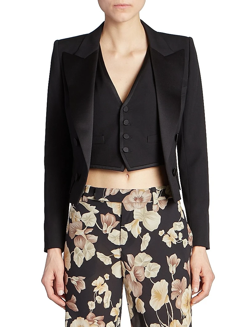 Cropped Tuxedo Blazer Grain De Poudre