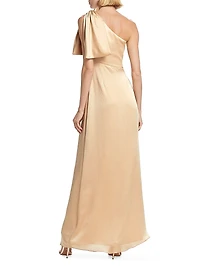 Chelsea Crinkle Satin One-Shoulder Gown