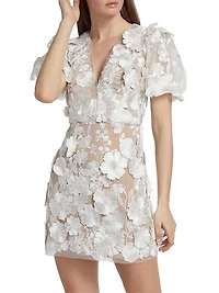 Zayla Floral Lace Puff-Sleeve Minidress