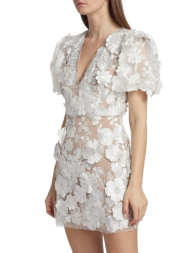 Zayla Floral Lace Puff-Sleeve Minidress