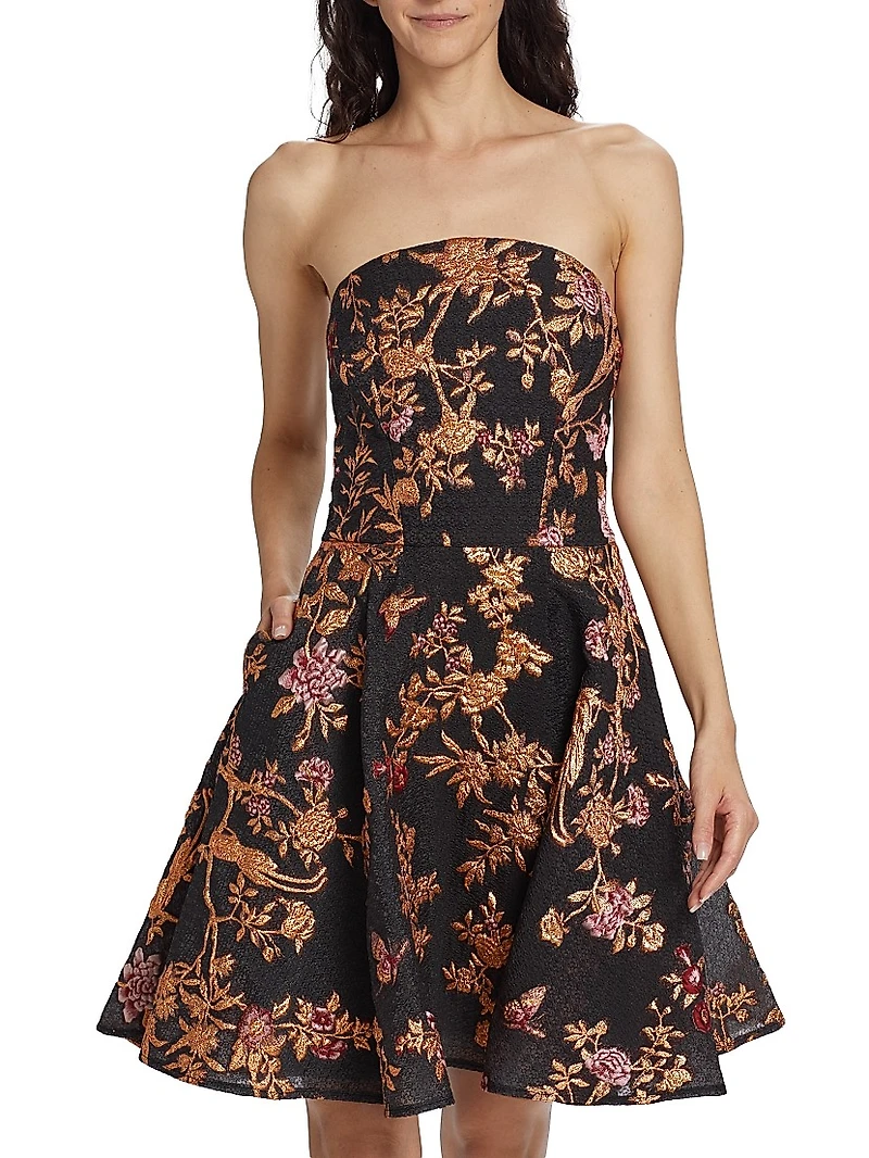 Metallic Floral Fit & Flare Minidress