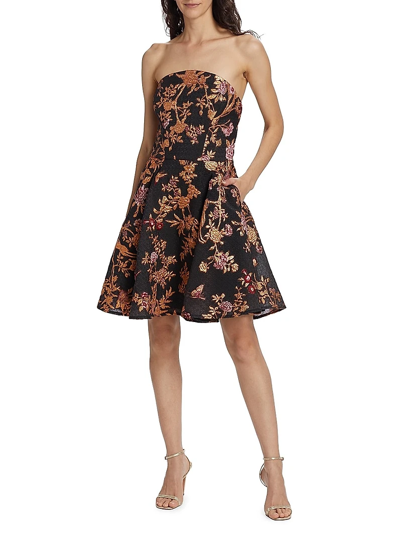 Metallic Floral Fit & Flare Minidress