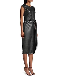 Pilar Belted Vegan Leather Midi-Dress