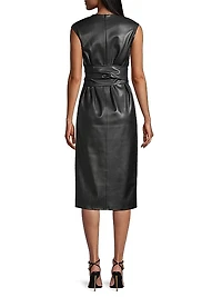 Pilar Belted Vegan Leather Midi-Dress