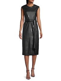 Pilar Belted Vegan Leather Midi-Dress