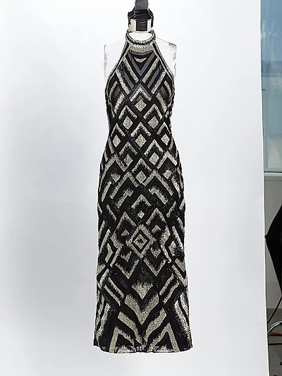 Beaded Halter Neck Midi Cocktail Dress
