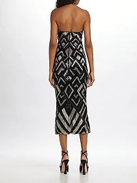 Beaded Halter Neck Midi Cocktail Dress
