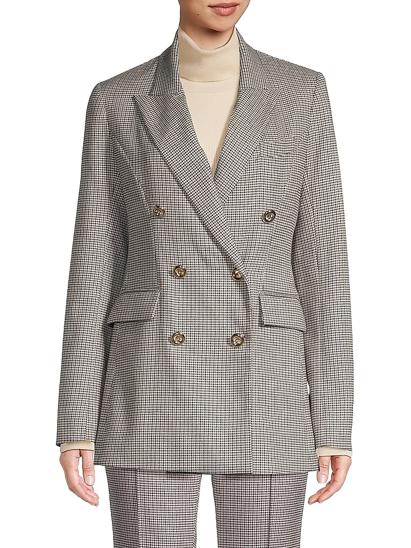Mia Double-Breasted Houndstooth Blazer