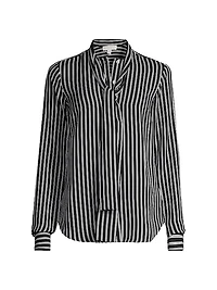 Stripe Bow Silk-Blend Blouse