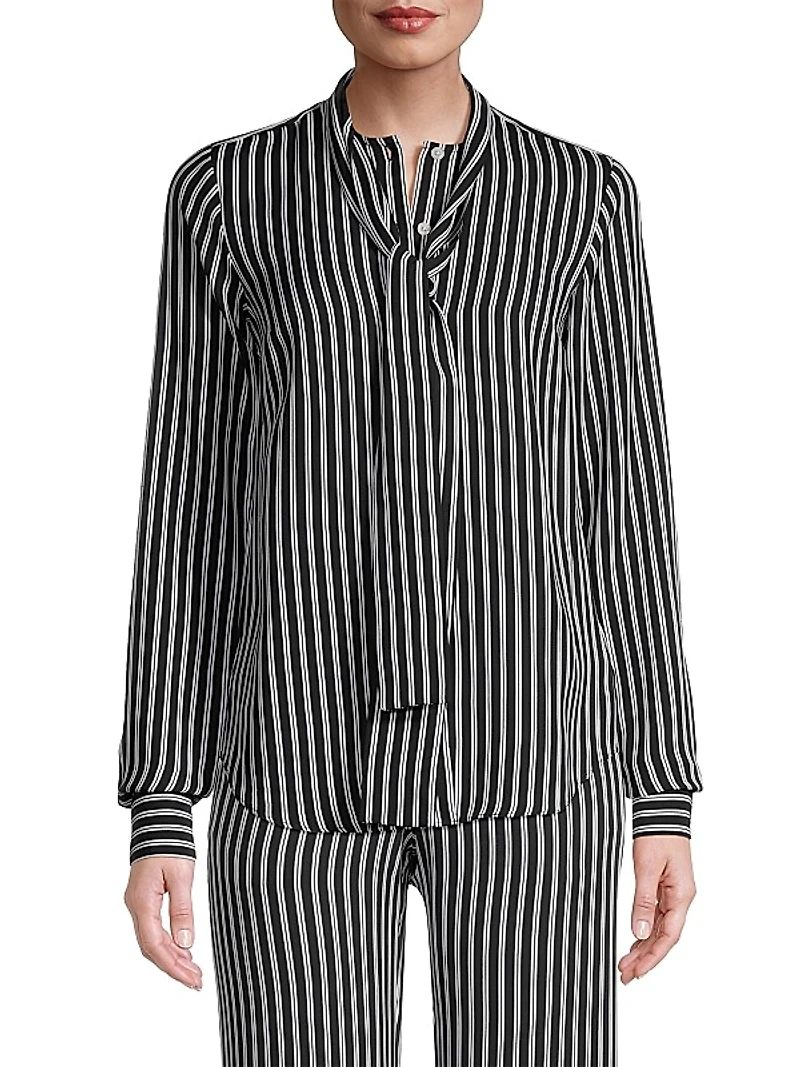 Stripe Bow Silk-Blend Blouse