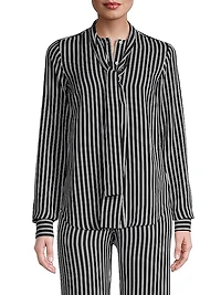 Stripe Bow Silk-Blend Blouse