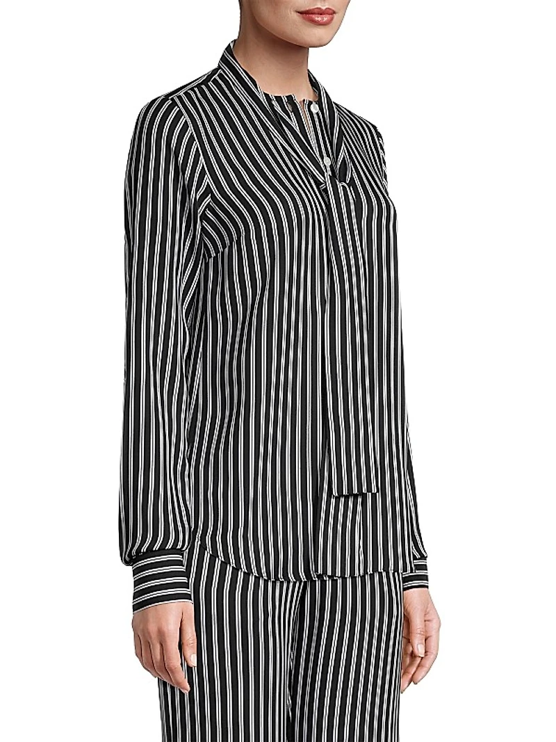 Stripe Bow Silk-Blend Blouse