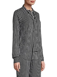 Stripe Bow Silk-Blend Blouse