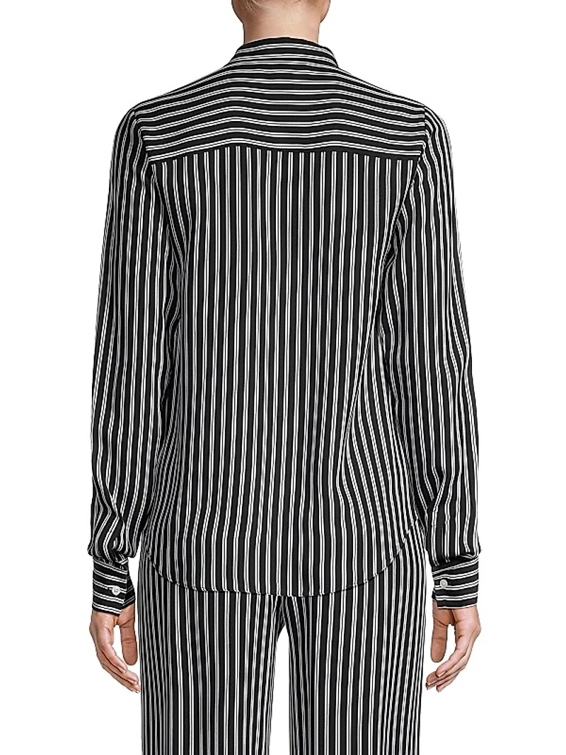 Stripe Bow Silk-Blend Blouse