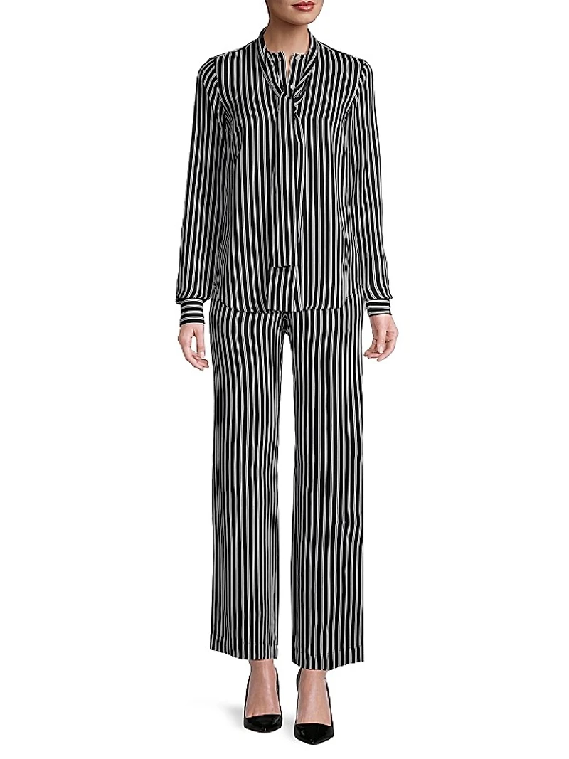 Stripe Bow Silk-Blend Blouse