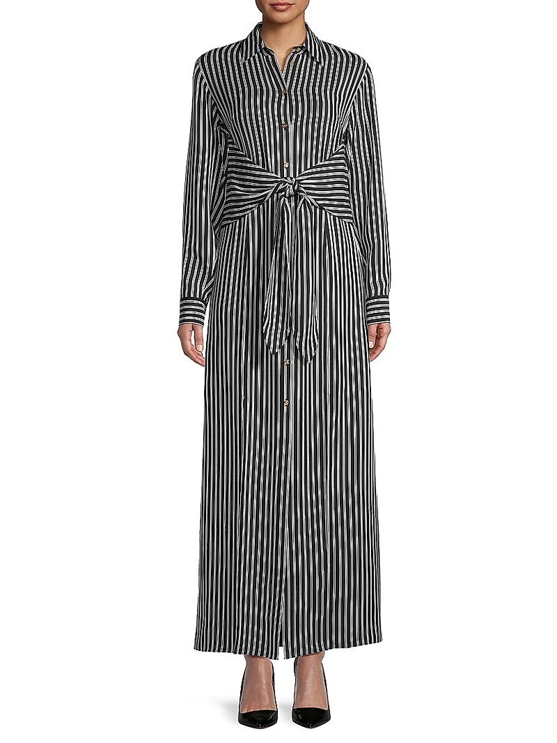 Striped Tie-Waist Shirtdress