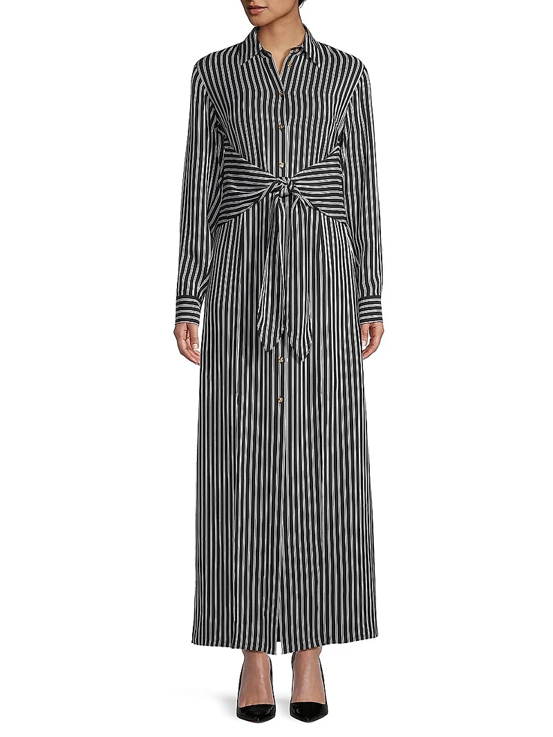 Striped Tie-Waist Shirtdress