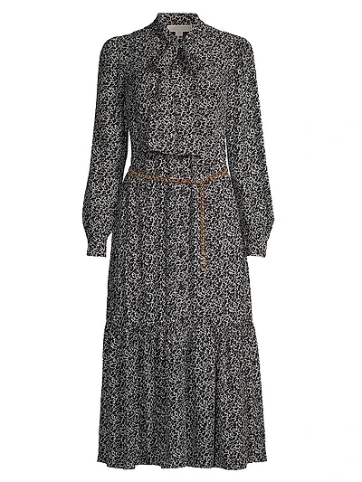 Leopard Tie-Neck Midi-Dress