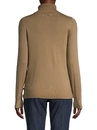 Side-Button Merino Wool Turtleneck Sweater