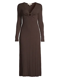 O-Ring Pleated Knit Midi-Dress