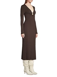 O-Ring Pleated Knit Midi-Dress