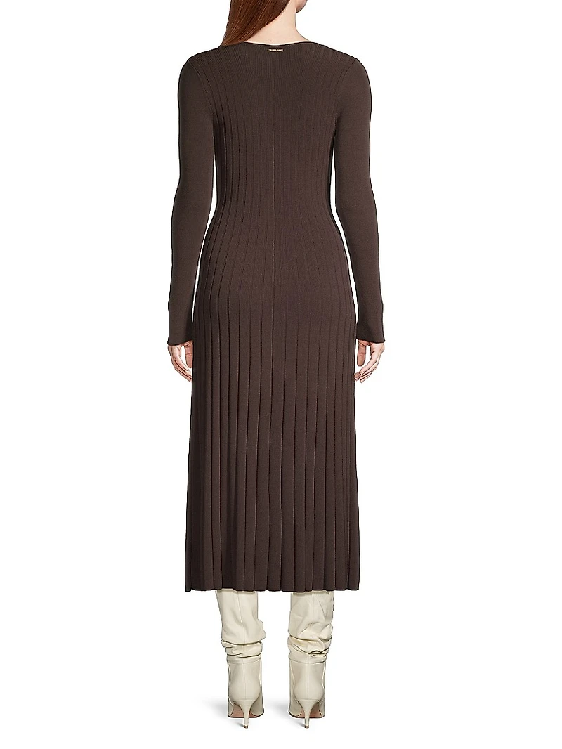 O-Ring Pleated Knit Midi-Dress