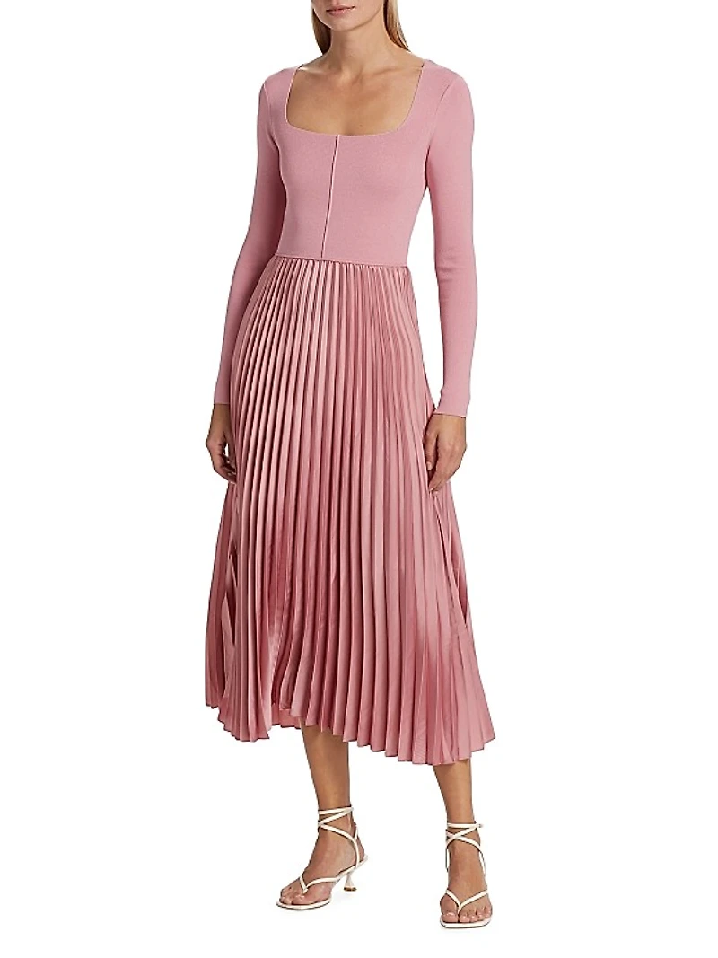 Fara Mixed-Media Midi-Dress