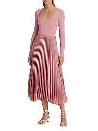 Fara Mixed-Media Midi-Dress