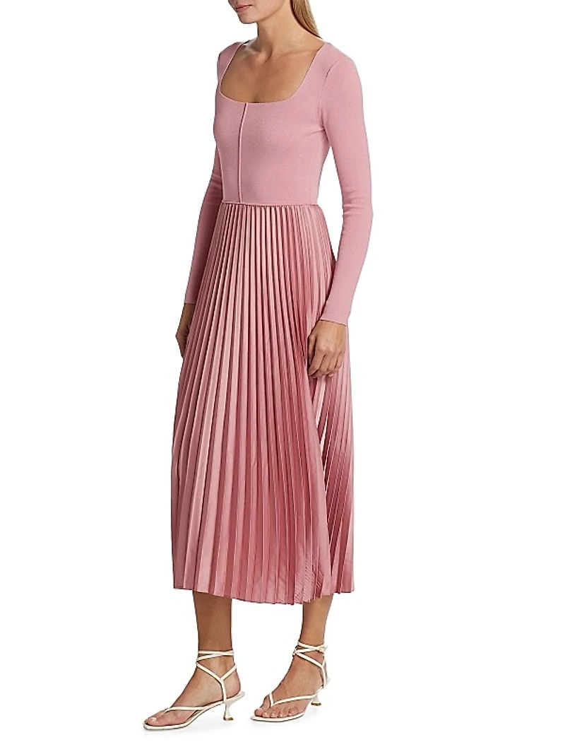 Fara Mixed-Media Midi-Dress