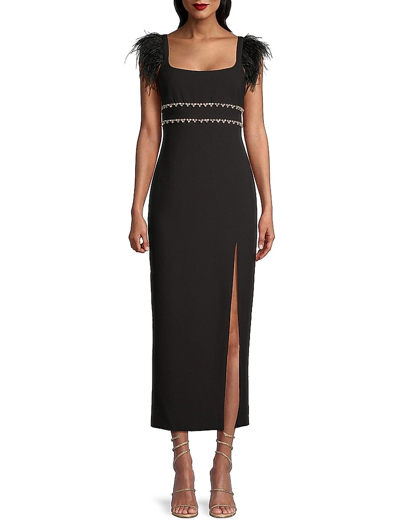 Prima Crystal & Feather Midi-Dress