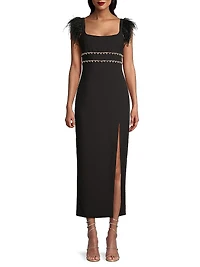 Prima Crystal & Feather Midi-Dress