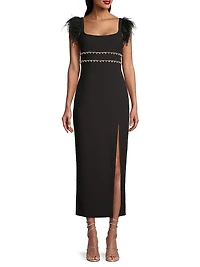 Prima Crystal & Feather Midi-Dress