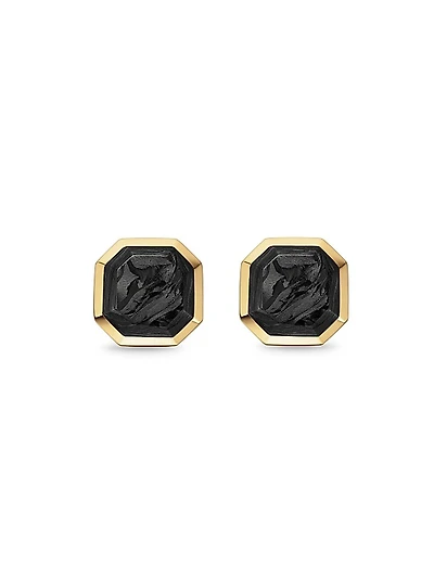 Streamline Stud Earring in 18K Yellow Gold with Forged Carbon, 10.5mm