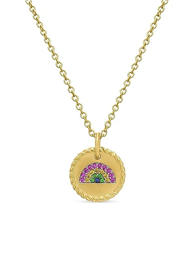 Cable Collectibles Rainbow Necklace in 18K Yellow Gold with Pavé Sapphires and Tsavorites, 11mm