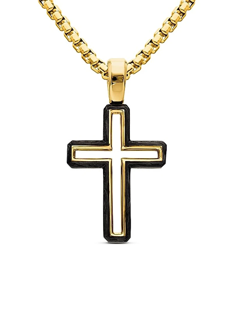 Forged Carbon Cross Pendant in 18K Yellow Gold, 24mm