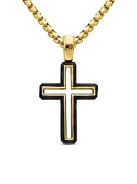 Forged Carbon Cross Pendant in 18K Yellow Gold, 24mm