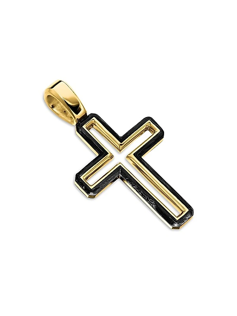 Forged Carbon Cross Pendant in 18K Yellow Gold, 24mm