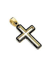 Forged Carbon Cross Pendant in 18K Yellow Gold, 24mm