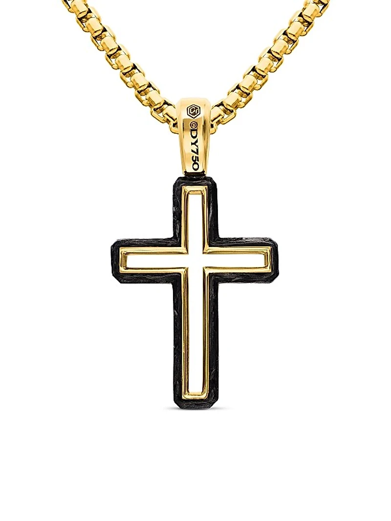 Forged Carbon Cross Pendant in 18K Yellow Gold, 24mm