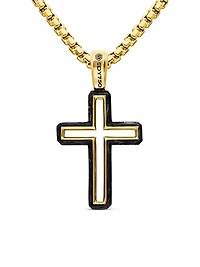Forged Carbon Cross Pendant in 18K Yellow Gold, 24mm
