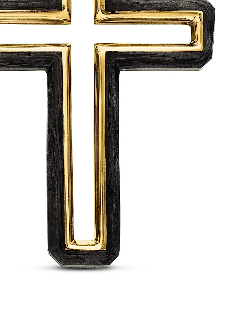 Forged Carbon Cross Pendant in 18K Yellow Gold, 24mm