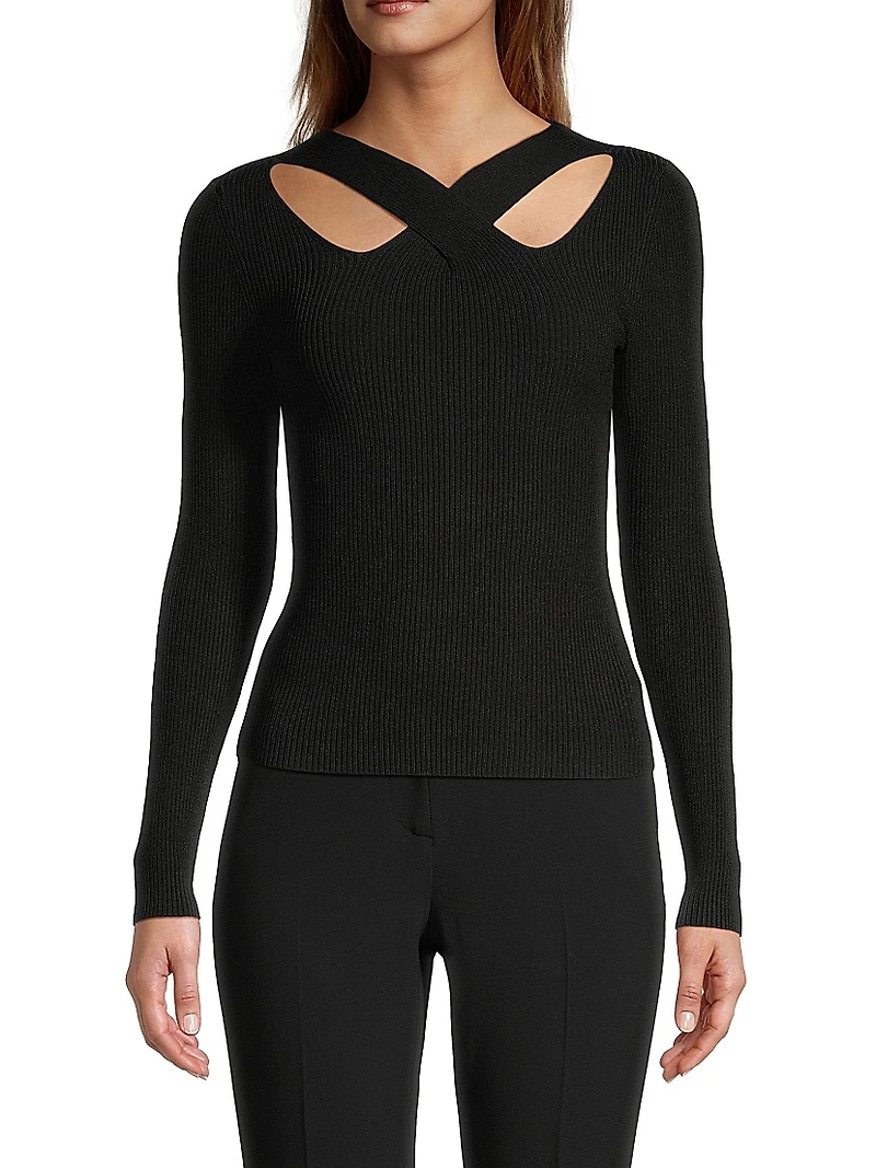 Cut-Out Rib-Knit Sweater