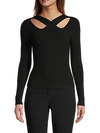 Cut-Out Rib-Knit Sweater