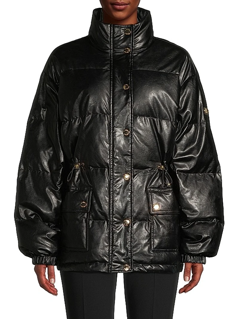 Faux-Leather Puffer Jacket