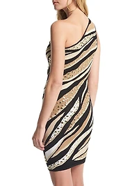 Tiger One-Shoulder Body-Con Minidress