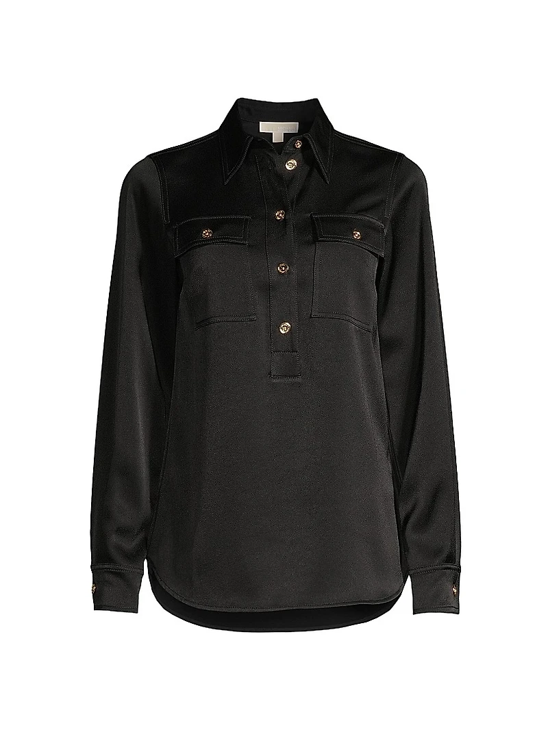 Satin Half-Buttoned Tunic Top