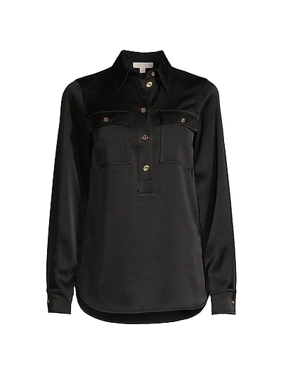 Satin Half-Buttoned Tunic Top