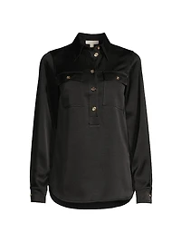 Satin Half-Buttoned Tunic Top
