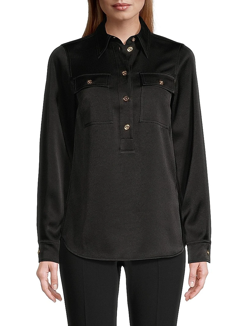 Satin Half-Buttoned Tunic Top